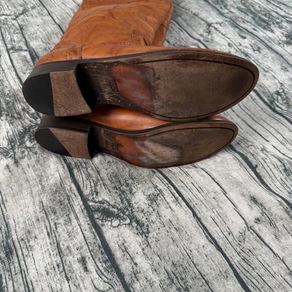 Frye 76442 Melissa Trapunto Riding Pull On Marbled Leather Boots Cognac 11B - Picture 9 of 16